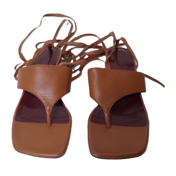 🆕STAUD Adora Lace Up Lucite Block Heel Sandal Shoes 7 Tan Pink - Picture 7 of 12